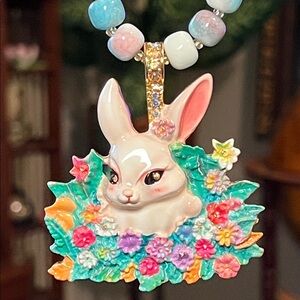 Kirk’s Folly Easter Bunny Rabbit Colorful Enamel Glass Beaded Pendant Necklace